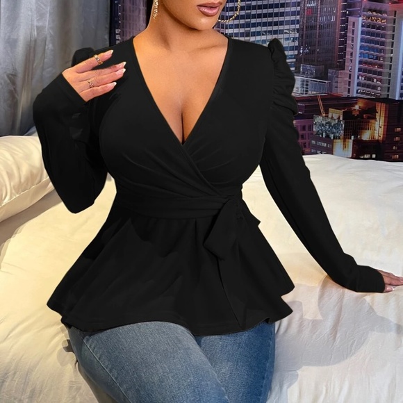 BellanBlue Tops - Luxe Puff Sleeve Peplum Sexy Blouse